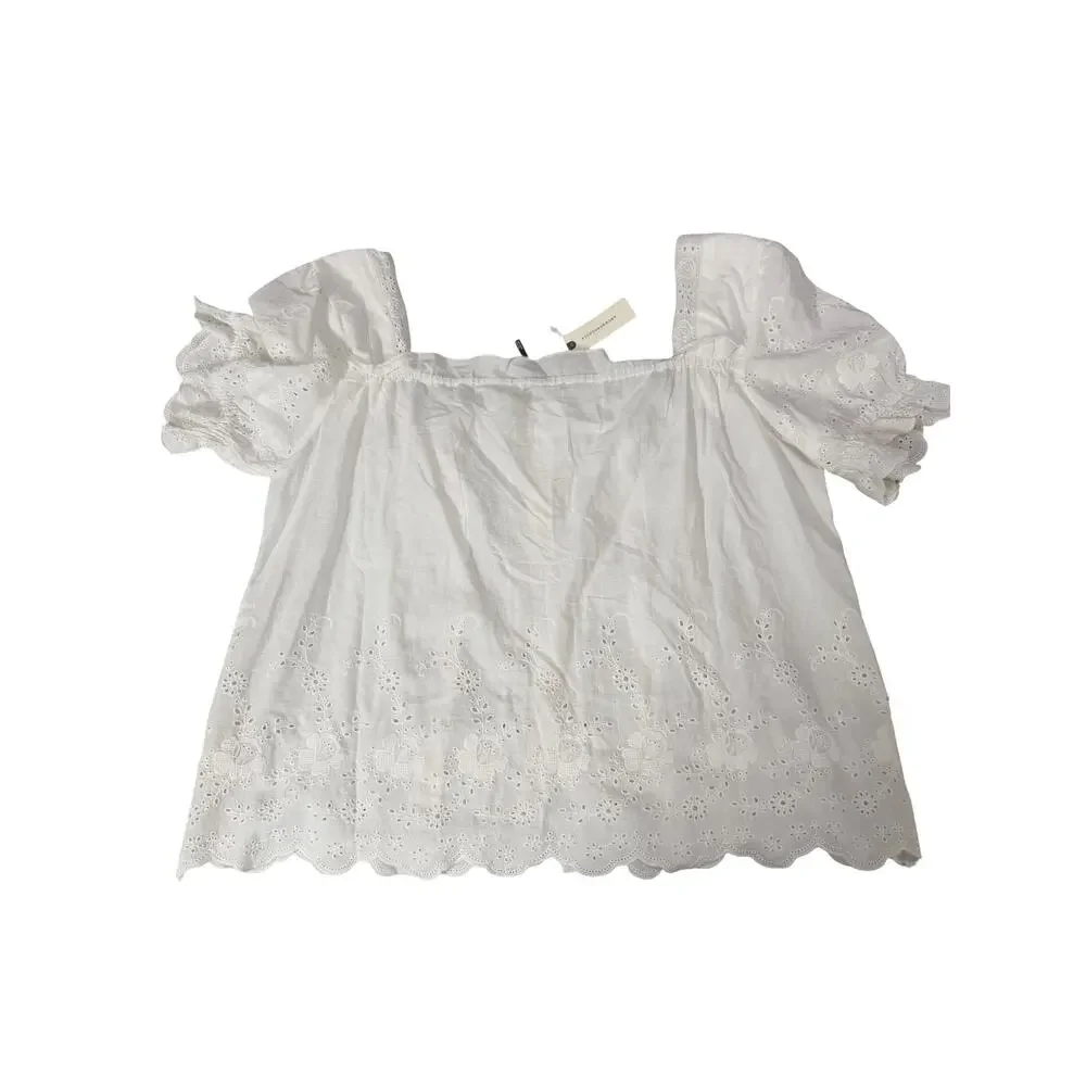 NWT Anthropologie White Eyelet Embroidered Blouse Sz XL Cottagecore Romantic